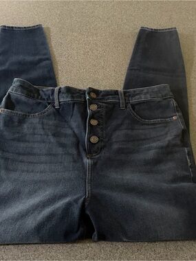 LC Lauren Conrad Dark Blue High-Rise Button-Fly Jeans